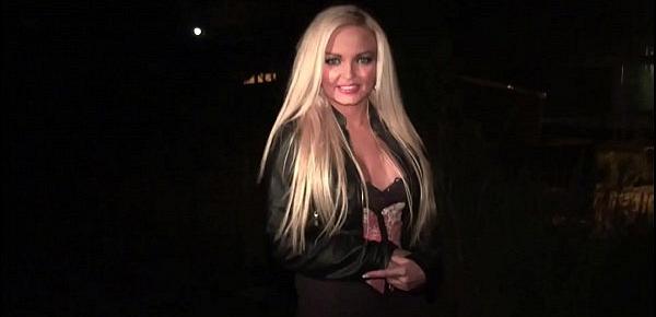  A hot blonde girl is going to a public sex gang bang dogging orgy with strangers